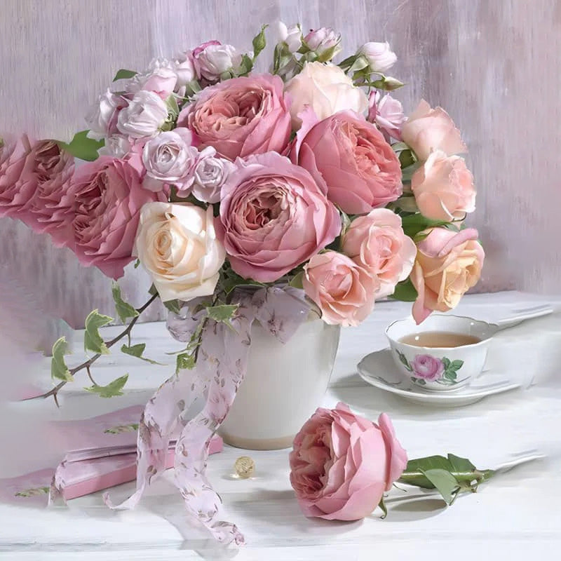 Peach Roses In A Vase | Jigsaw Puzzle Australia