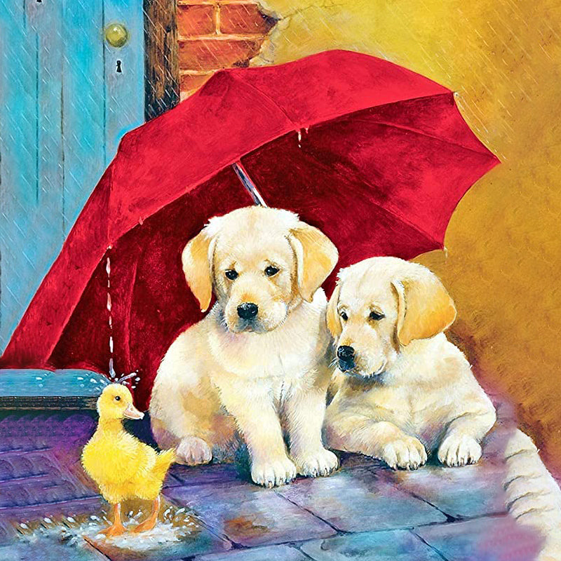 Two Puppies Under The Umberella | Jigsaw Puzzle Australia